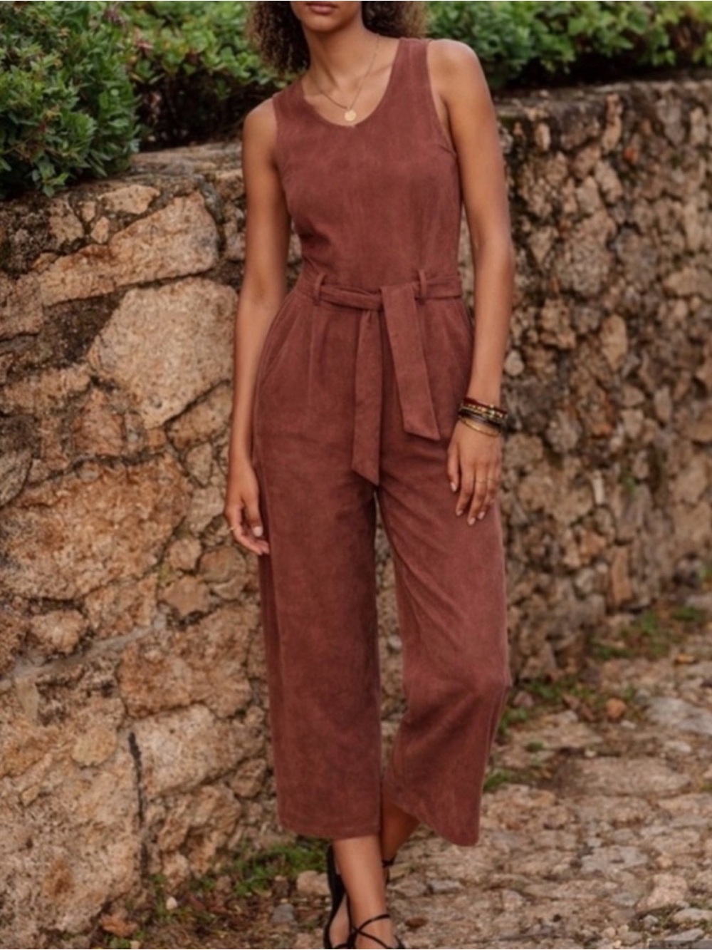 NWT Anthropologie Faux Suede jumpsuit Wide leg